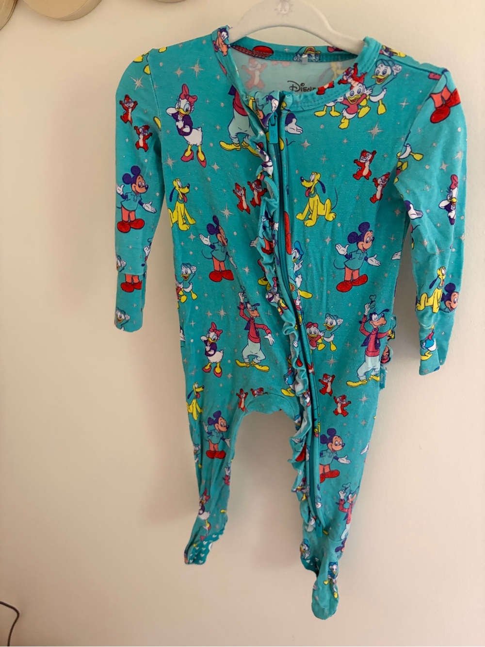 Disney Teal Mickey & Friends Ruffle-Trim Footed One-Piece